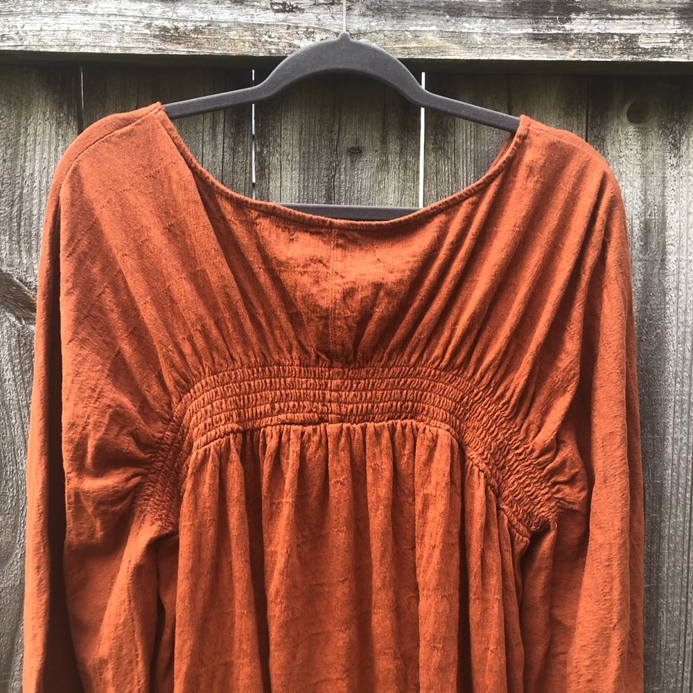 FP Beach Celia Mini Dress Size L Brown Rust Long Dolman Sleeves Gauzy Pockets - Picture 14 of 16
